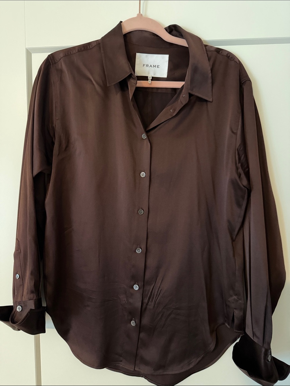 Frame Denim Men's Dark Brown Silk Button-Up Shirt